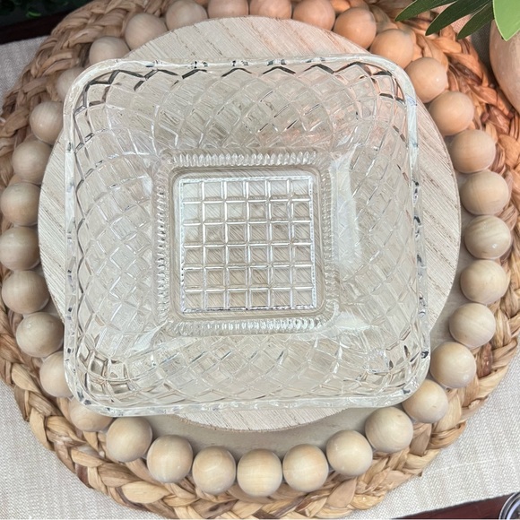 Vintage Federal Glass Clear Diamond Lattice Bowl Square Criss Cross Depression - Picture 5 of 6